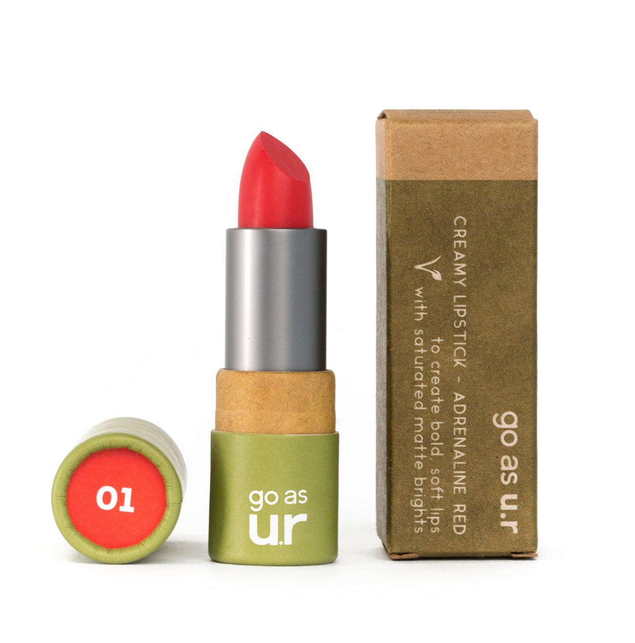 go as u.r. creamy lipstick | adrenaline red